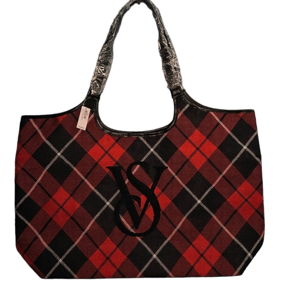 NWT Victoria's Secret Plaid Holiday Tote Bag - Picture 1 of 4